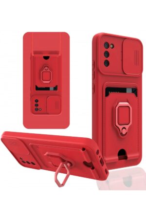 Samsung Galaxy A02S Kılıf Zuma Kartvizitli Yüzüklü Silikon - Kırmızı-(5796)