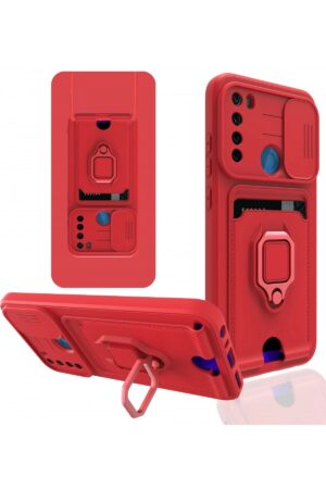 Xiaomi Redmi Note 8 Kılıf Zuma Kartvizitli Yüzüklü Silikon - Kırmızı-(5796)