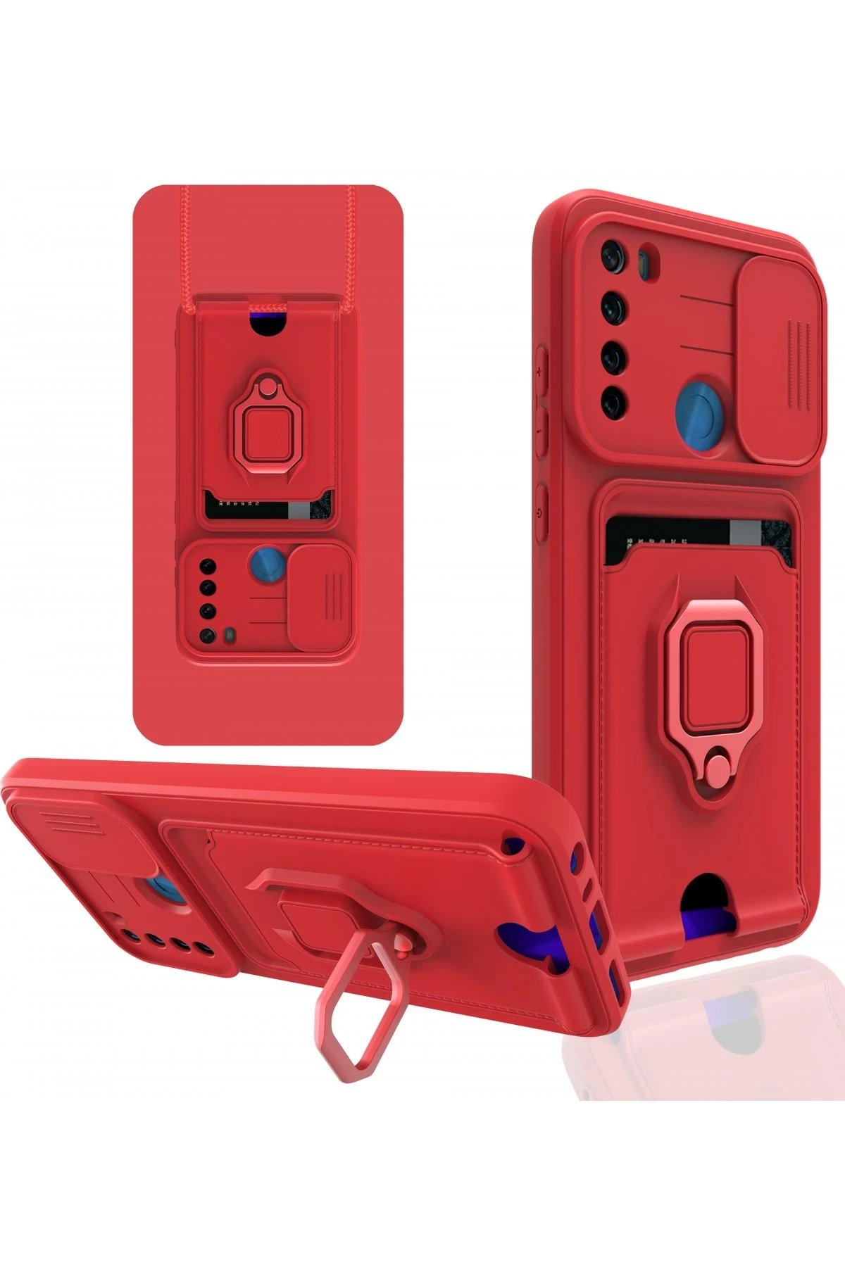 Xiaomi Redmi Note 8 Kılıf Zuma Kartvizitli Yüzüklü Silikon - Kırmızı-(5796)