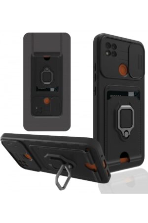 Xiaomi Redmi 9C Kılıf Zuma Kartvizitli Yüzüklü Silikon - Siyah-(5796)