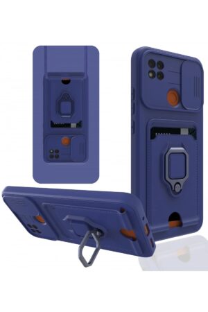 Xiaomi Redmi 9C Kılıf Zuma Kartvizitli Yüzüklü Silikon - Lacivert-(5796)