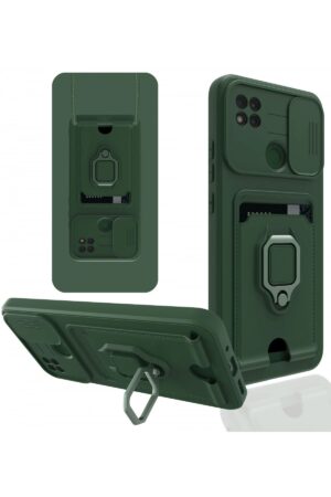 Xiaomi Redmi 9C Kılıf Zuma Kartvizitli Yüzüklü Silikon - Yeşil-(5796)