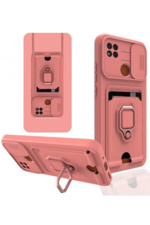 Xiaomi Redmi 9C Kılıf Zuma Kartvizitli Yüzüklü Silikon - Pembe-(5796)