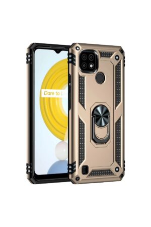 Realme C21 Kılıf Sofya Yüzüklü Silikon Kapak - Gold-(5796)
