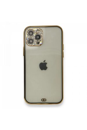 iPhone 12 Pro Kılıf Liva Taşlı Silikon - Siyah-(5796)