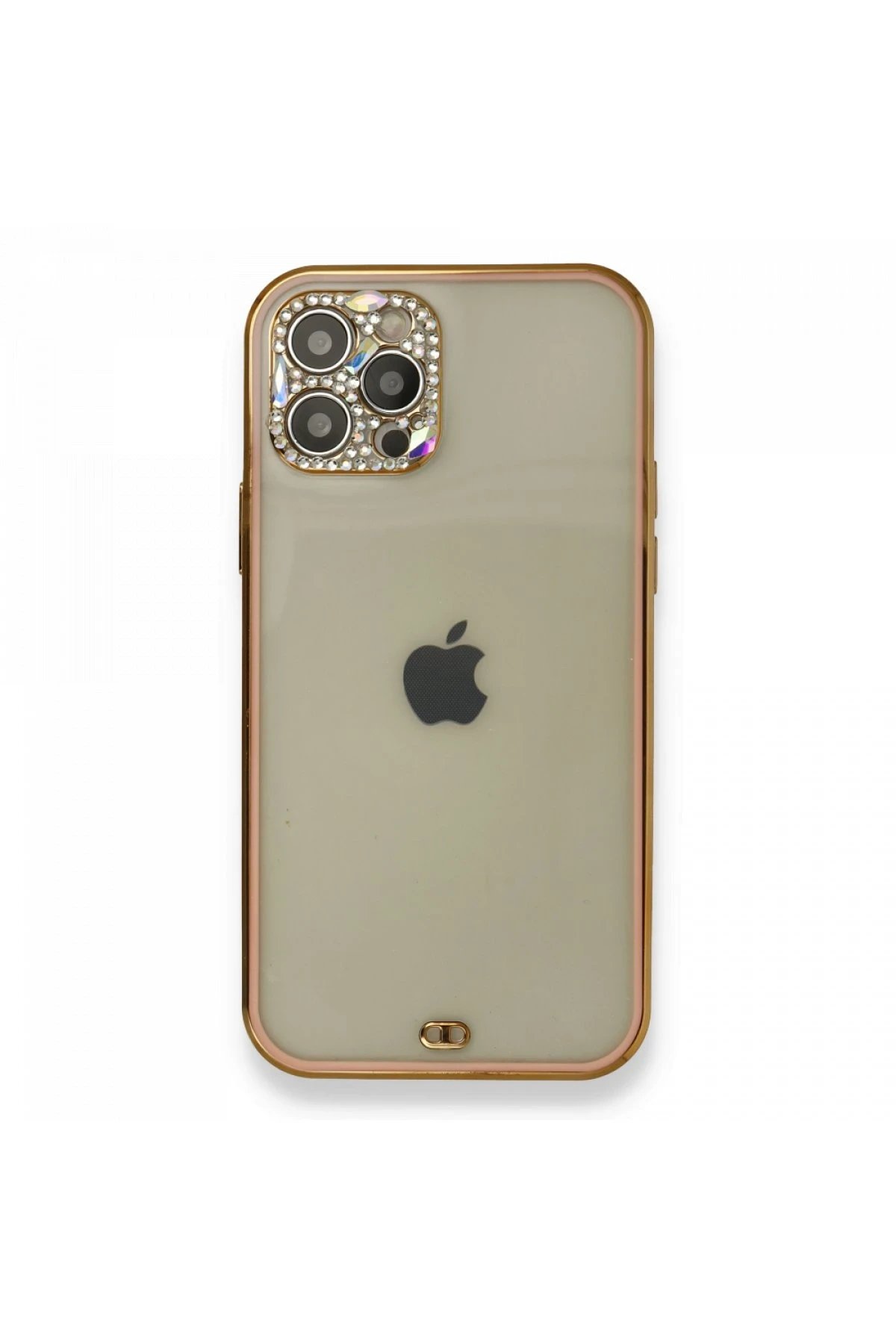 iPhone 12 Pro Kılıf Liva Taşlı Silikon - Pembe-(5796)