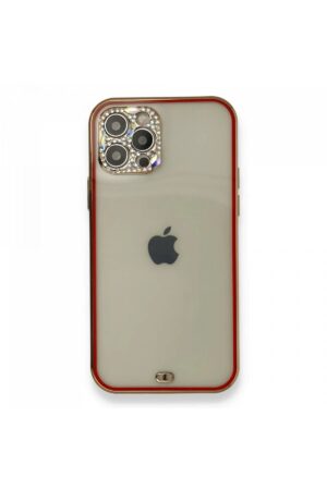 iPhone 12 Pro Kılıf Liva Taşlı Silikon - Kırmızı-(5796)