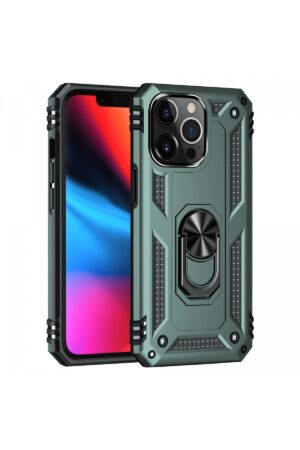 iPhone 13 Pro Max Kılıf Sofya Yüzüklü Silikon Kapak - Yeşil-(5796)