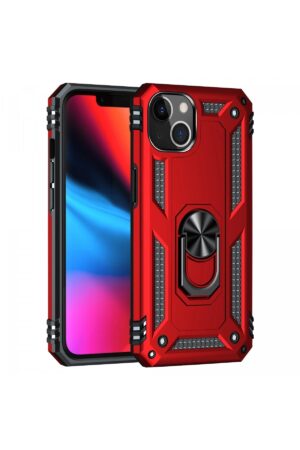 iPhone 13 Kılıf Sofya Yüzüklü Silikon Kapak - Kırmızı-(5796)