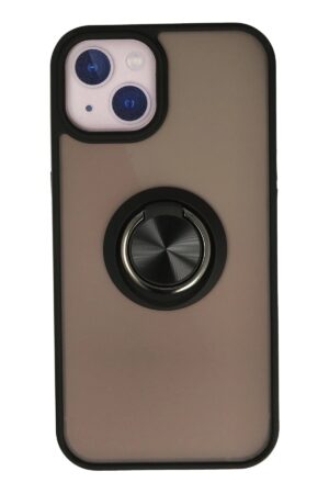 iPhone 13 Kılıf Montreal Yüzüklü Silikon Kapak - Siyah-(5796)