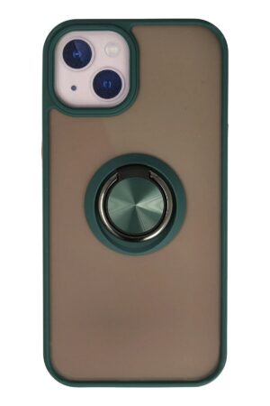 iPhone 13 Kılıf Montreal Yüzüklü Silikon Kapak - Yeşil-(5796)
