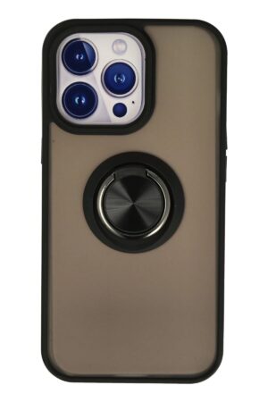 iPhone 13 Pro Kılıf Montreal Yüzüklü Silikon Kapak - Siyah-(5796)