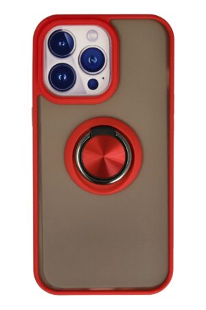 iPhone 13 Pro Max Kılıf Montreal Yüzüklü Silikon Kapak - Kırmızı-(5796)