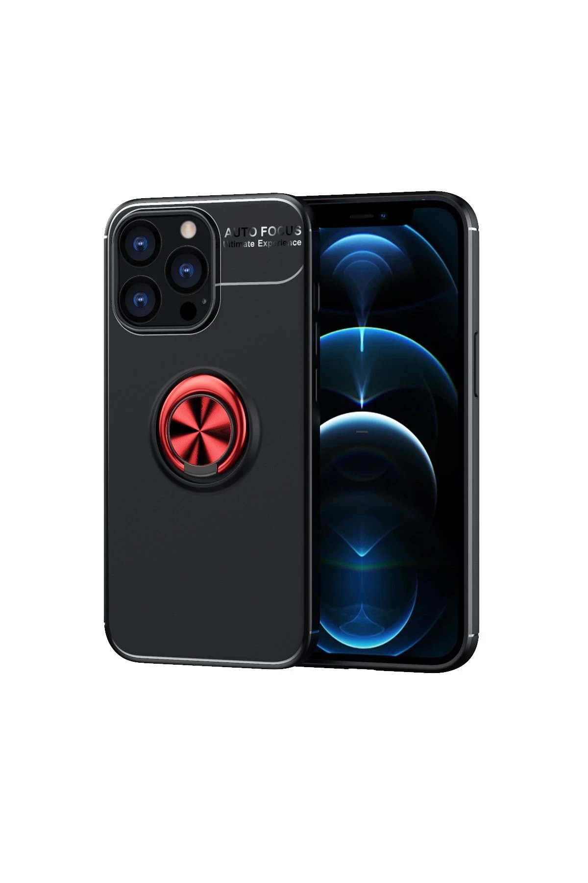 iPhone 13 Pro Max Kılıf Range Yüzüklü Silikon - Siyah-Kırmızı-(5796)