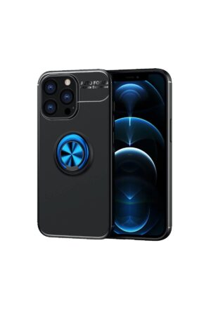 iPhone 13 Pro Kılıf Range Yüzüklü Silikon - Siyah-Mavi-(5796)