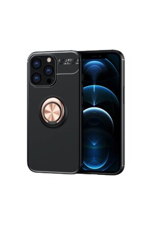 iPhone 13 Pro Kılıf Range Yüzüklü Silikon - Siyah-Gold-(5796)