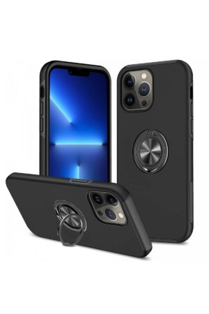 iPhone 13 Pro Kılıf Elit Yüzüklü Kapak - Siyah-(5796)