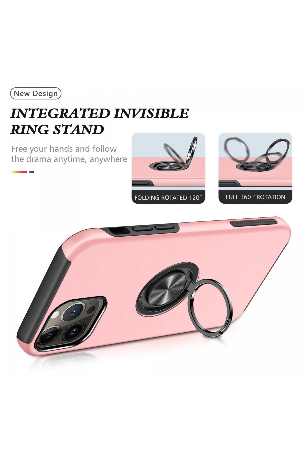 iPhone 13 Pro Max Kılıf Elit Yüzüklü Kapak - Pembe-(5796) - Görsel 3