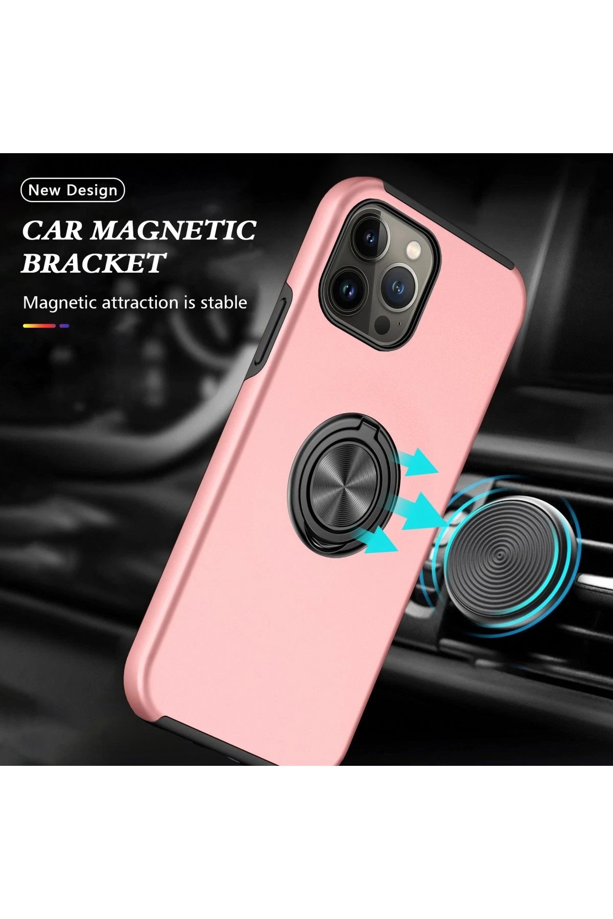 iPhone 13 Pro Max Kılıf Elit Yüzüklü Kapak - Pembe-(5796) - Görsel 5