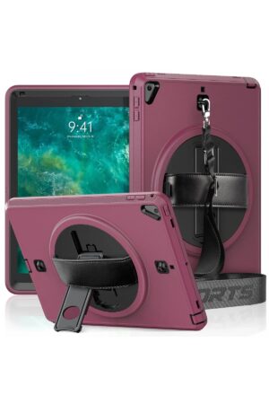 iPad 5 Air 9.7 Kılıf Strap-C Otterbox Tablet Kapak - Mürdüm-(5796)