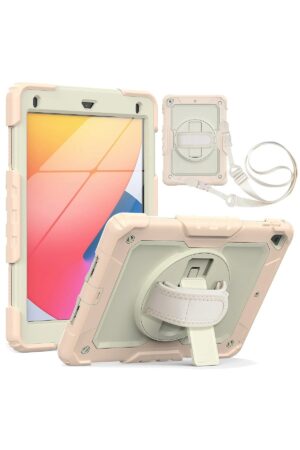 iPad 5 Air 9.7 Kılıf Strap New Tablet Kapak - Pembe-(5796)