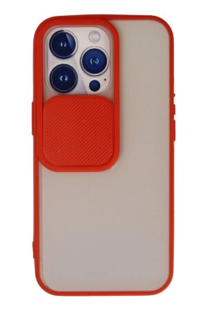 iPhone 13 Pro Kılıf Palm Buzlu Kamera Sürgülü Silikon - Kırmızı-(5796)