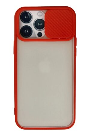 iPhone 13 Pro Max Kılıf Palm Buzlu Kamera Sürgülü Silikon - Kırmızı-(5796)