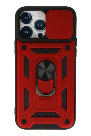 iPhone 13 Pro Kılıf Pars Lens Yüzüklü Silikon - Kırmızı-(5796)