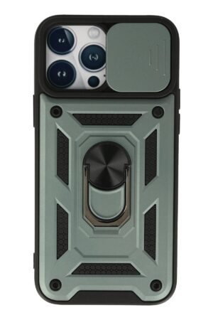 iPhone 13 Pro Kılıf Pars Lens Yüzüklü Silikon - Yeşil-(5796)