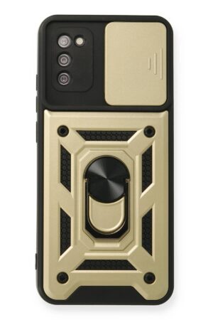 Samsung Galaxy A03S Kılıf Pars Lens Yüzüklü Silikon - Gold-(5796)