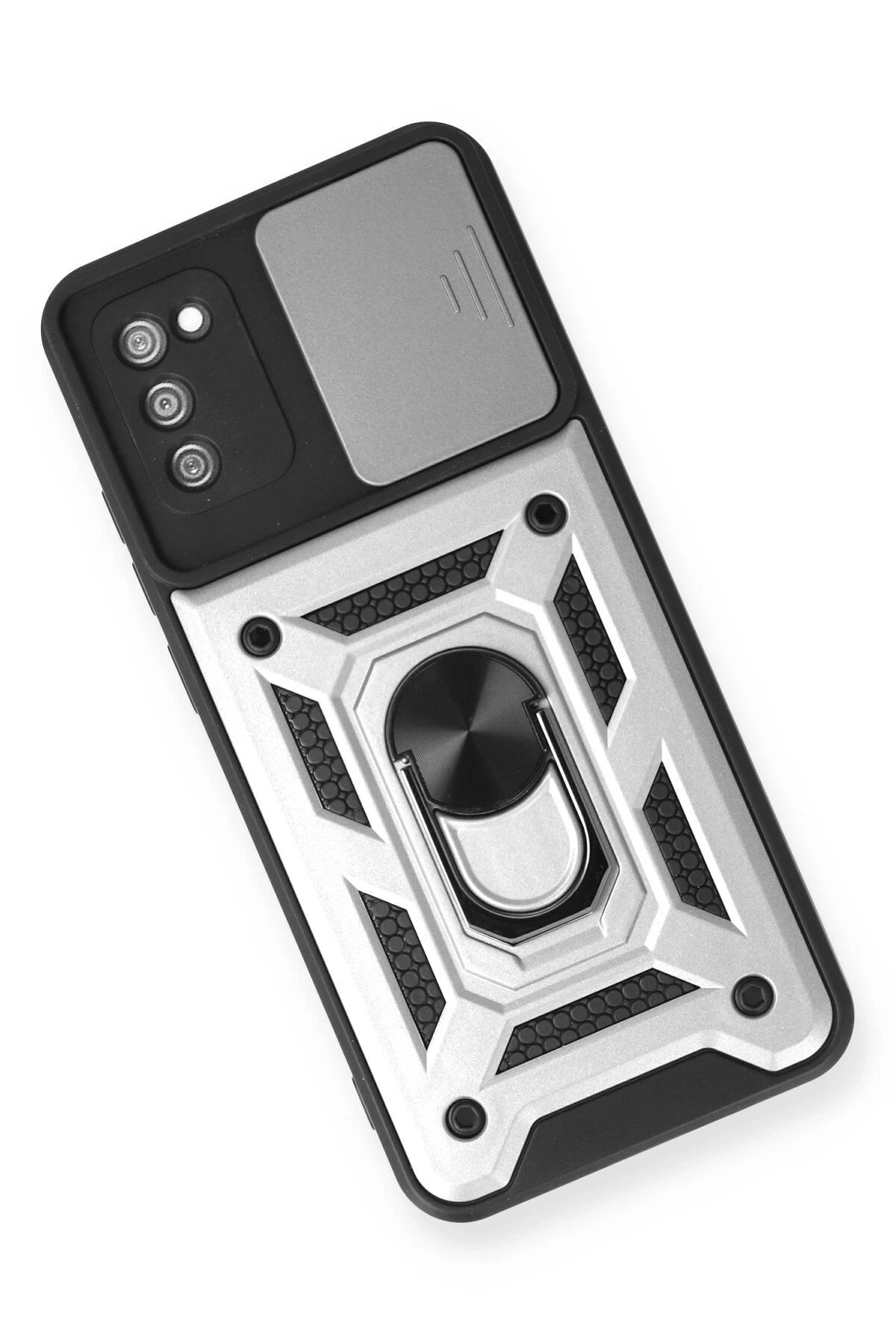 Samsung Galaxy A03S Kılıf Pars Lens Yüzüklü Silikon - Gümüş-(5796) - Görsel 3