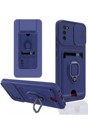 Samsung Galaxy A03S Kılıf Zuma Kartvizitli Yüzüklü Silikon - Lacivert-(5796)