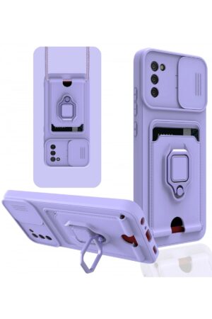 Samsung Galaxy A03S Kılıf Zuma Kartvizitli Yüzüklü Silikon - Lila-(5796)