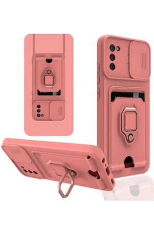 Samsung Galaxy A03S Kılıf Zuma Kartvizitli Yüzüklü Silikon - Pembe-(5796)