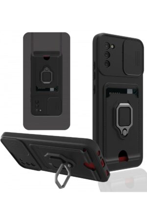 Samsung Galaxy A03S Kılıf Zuma Kartvizitli Yüzüklü Silikon - Siyah-(5796)