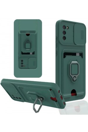 Samsung Galaxy A03S Kılıf Zuma Kartvizitli Yüzüklü Silikon - Yeşil-(5796)