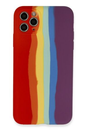 iPhone 11 Pro Kılıf Ebruli Lansman Silikon - Kırmızı-Mor-(5796)