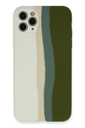 iPhone 11 Pro Kılıf Ebruli Lansman Silikon - Beyaz-Yeşil-(5796)