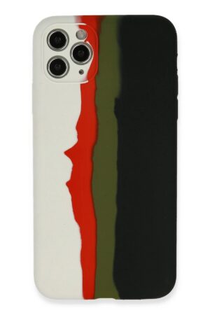 iPhone 11 Pro Kılıf Ebruli Lansman Silikon - Beyaz-Siyah-(5796)