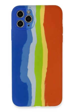 iPhone 11 Pro Kılıf Ebruli Lansman Silikon - Mavi-Turuncu-(5796)