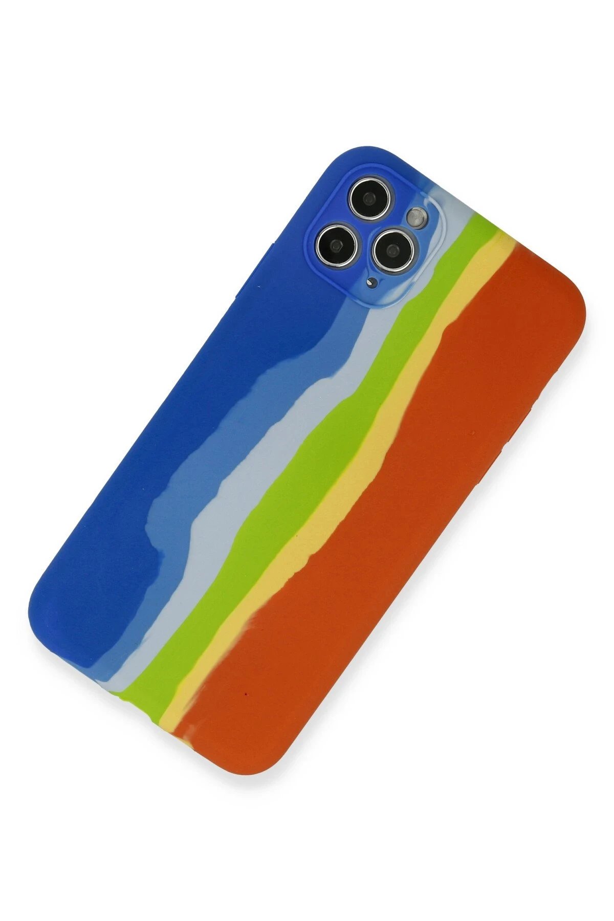 iPhone 11 Pro Kılıf Ebruli Lansman Silikon - Mavi-Turuncu-(5796) - Görsel 2