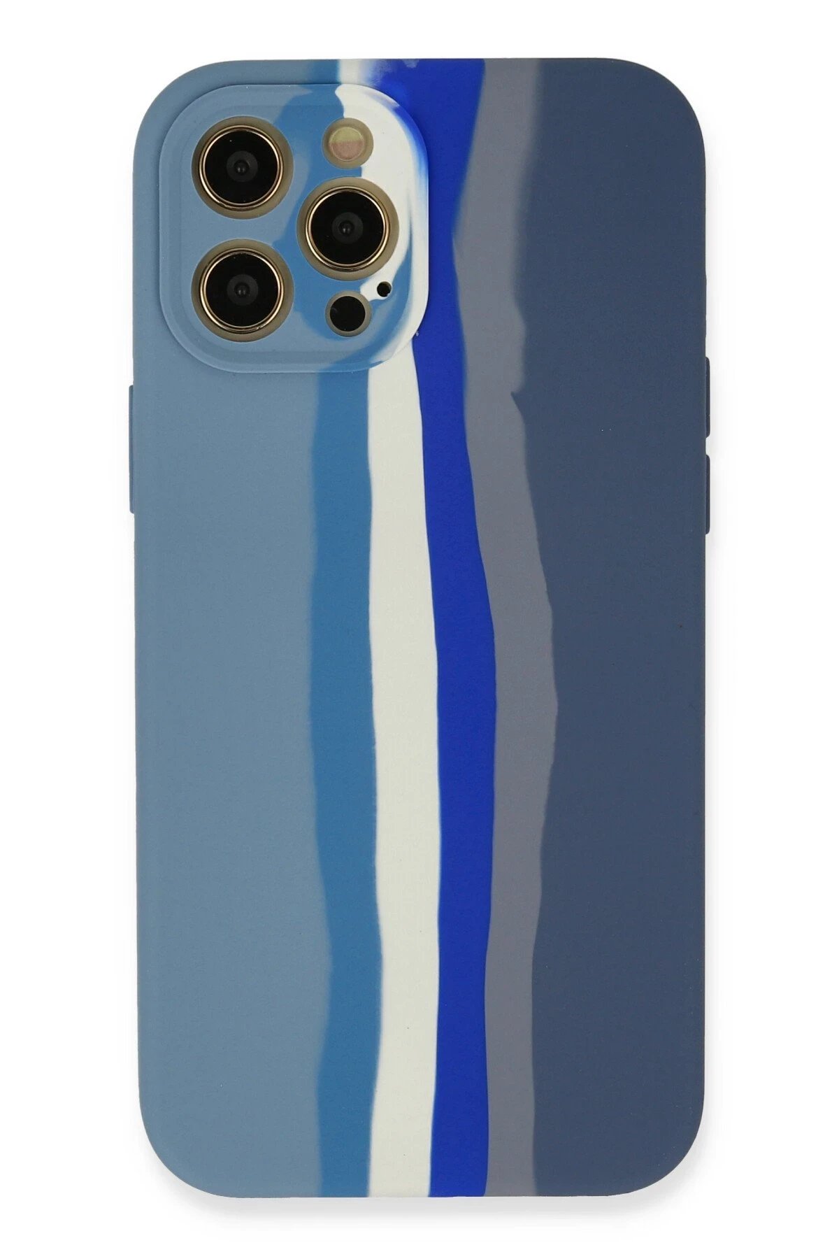 iPhone 12 Pro Kılıf Ebruli Lansman Silikon - Mavi-Gri-(5796)