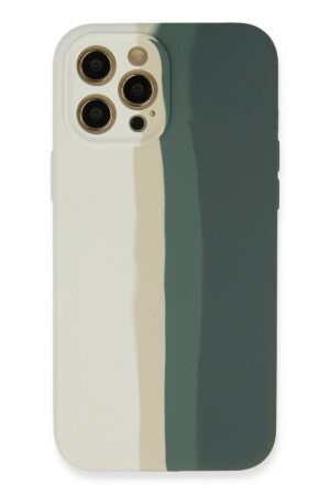 iPhone 12 Pro Kılıf Ebruli Lansman Silikon - Beyaz-Gri-(5796)