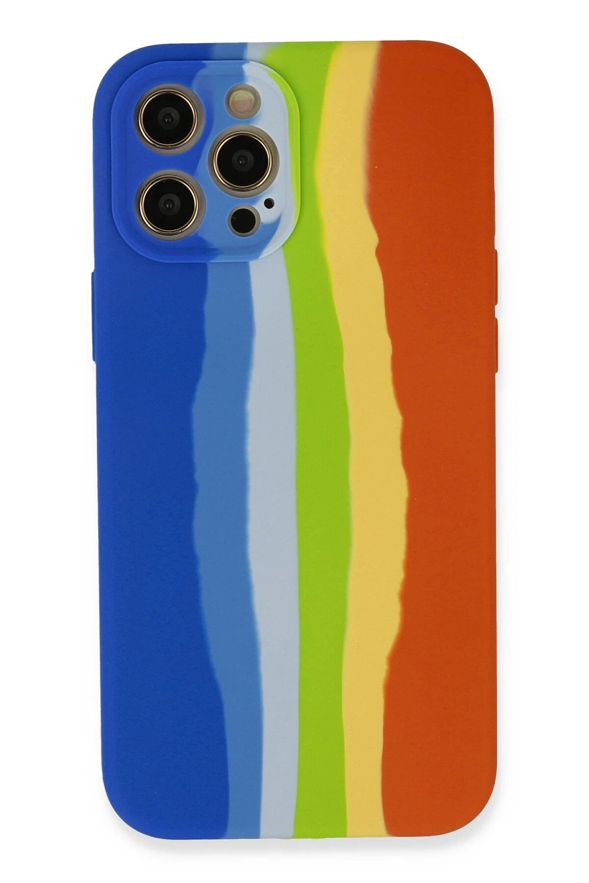 iPhone 12 Pro Kılıf Ebruli Lansman Silikon - Mavi-Turuncu-(5796)