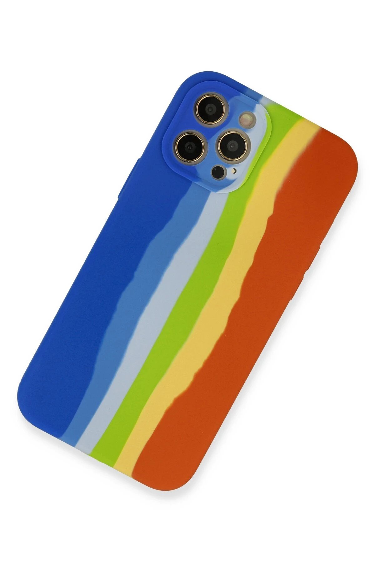 iPhone 12 Pro Kılıf Ebruli Lansman Silikon - Mavi-Turuncu-(5796) - Görsel 2