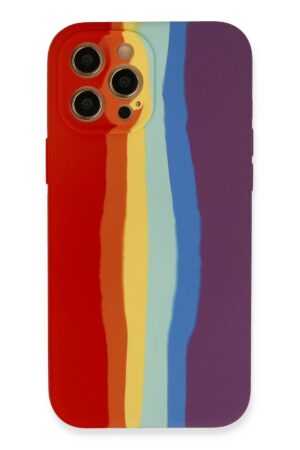 iPhone 12 Pro Max Kılıf Ebruli Lansman Silikon - Kırmızı-Mor-(5796)