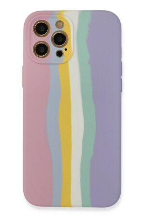 iPhone 12 Pro Max Kılıf Ebruli Lansman Silikon - Pembe-Lila-(5796)