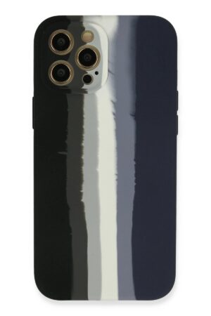 iPhone 12 Pro Max Kılıf Ebruli Lansman Silikon - Siyah-Lacivert-(5796)