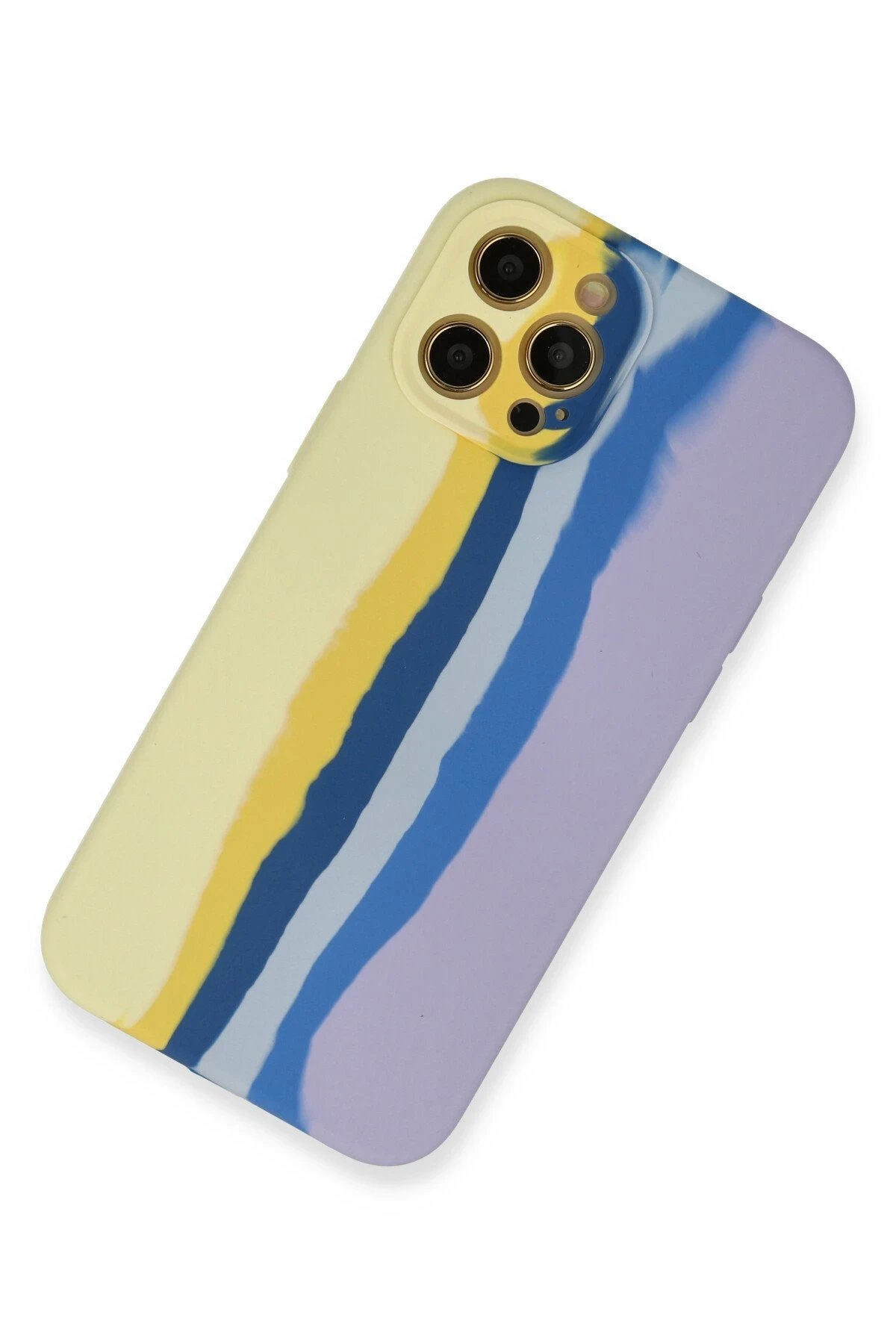 iPhone 12 Pro Max Kılıf Ebruli Lansman Silikon - Sarı-Lila-(5796) - Görsel 2