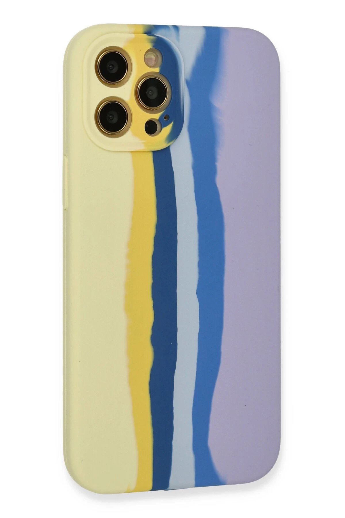 iPhone 12 Pro Max Kılıf Ebruli Lansman Silikon - Sarı-Lila-(5796) - Görsel 3